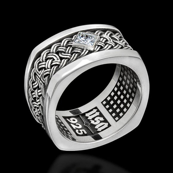🎁925 Silver Plated Unique Black Huge Heavy Men Ring, MLNN1239 - Picture 1 of 4